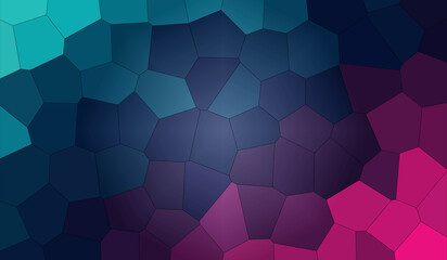 Vibrant teal and magenta geometric mosaic background with dark edges