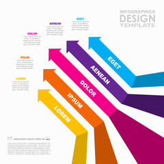 Five-step infographic with arrows banners and placeholder text, ideal for process visualization or presentation. Vector illustration.