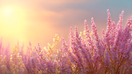 Obraz premium 3D rendering of commercial photos of flowers and plants in the sunset 