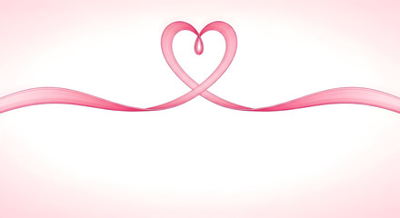Pink heart ribbon symbol on soft gradient background for love valentine's day or romantic concepts
