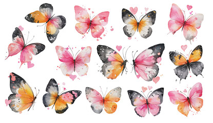 Butterflies in Pink and Black With Heart Shapes