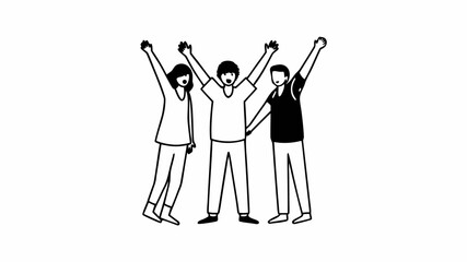 Obraz premium Three people standing together with arms raised in celebration