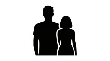Silhouette Couple Standing Together Side By Side.