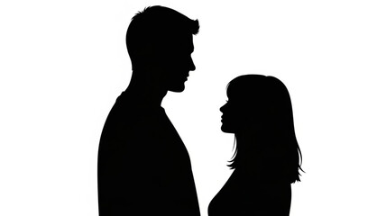 Silhouette of a man and woman facing each other.