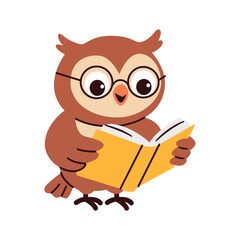 Cute Owl Reading a Book Vector Illustration