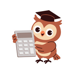 Cute Owl wearing graduation cap holding calculator