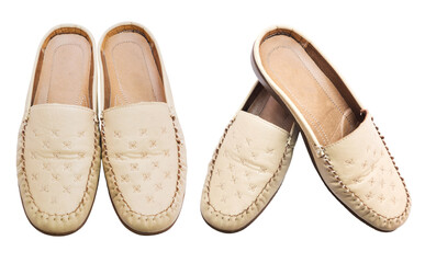 Fototapeta premium leather lady shoe beige color isolated PNG