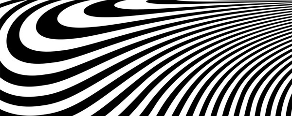 Black and White Lines Pattern with Movement Illusion Effect. Abstract Textured Striped Background.