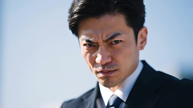 憤りを隠せず激しい口調で指を差す日本人ビジネスマン
