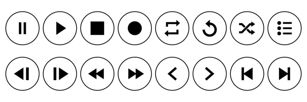 Collection of media player button icon sets. Pause icon, repeat icon, resume icon, play icon. Vector illustration	