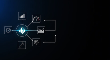 Obraz premium Data-driven Growth and Technology Innovation with Rocket Icon