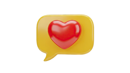 3D Render of a Yellow Speech Bubble with a Red Heart Icon