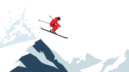 Ski jumper in action: dynamic winter sports scene with snowy mountain
