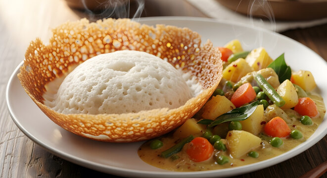 Kerala Appam Served with Traditional Vegetable Stew