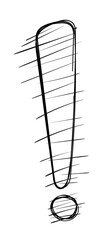 Abstract sketched exclamation point with bold brush strokes, expressive graphic element for design.