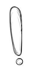 Hand-drawn exclamation mark symbol in rough sketch style, black ink illustration on white background.