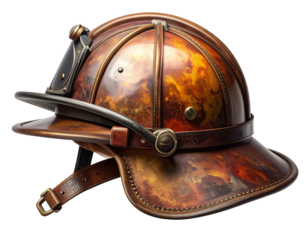 Traditional Firefighter Helmet with Leather Texture, Side Profile, isolated on transparent background