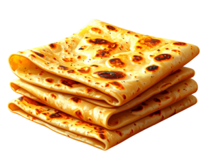  Stack of Chapatis with Slightly Folded Edges, Angled Perspective, isolated on transparent background