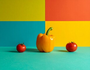 L&eacute;gumes sur patchwork multicolore 