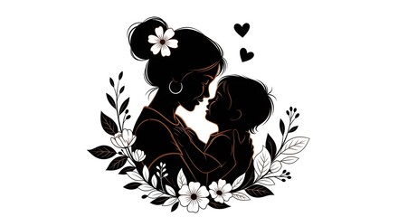 Mother's day silhouette of loving mother and child sharing a tender moment