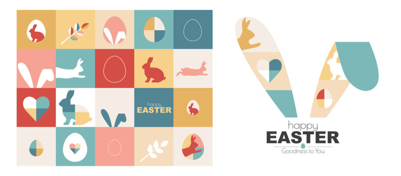 Happy Easter banner. Modern design in pastel colours.