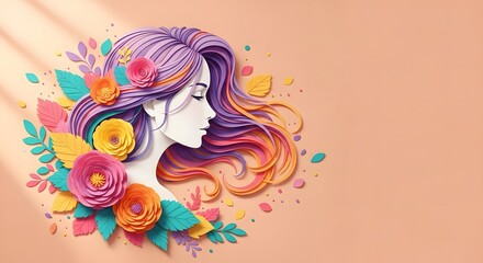 Vibrant mother's day portrait with colorful florals and purple hair