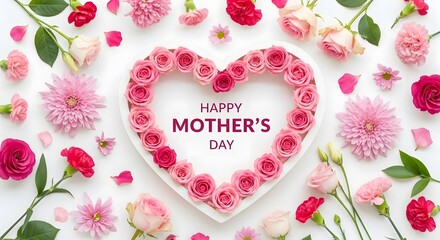 Happy mother's day heart shaped floral wishes for mom with roses and beautiful flowers