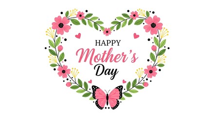 Happy mother's day wishes with beautiful floral heart and butterfly design
