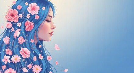 Beautiful mother's day portrait of a woman with flowers in hair