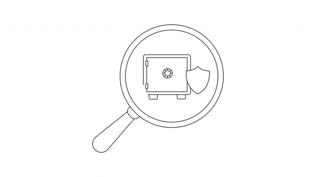 Secure Data Search - Magnifying Glass Inspecting Protected Safe.