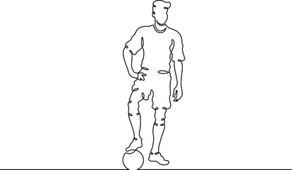 Continuous single line drawing Full-length portrait of a football player. Player in uniform. Soccer. Linear.One continuous line isolated minimalist illustration. Not AI.