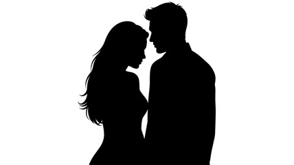 Silhouette Couple Facing Each Other Intimate Moment.
