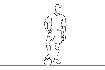 Continuous single line drawing Full-length portrait of a football player. Player in uniform. Soccer. Linear.One continuous line isolated minimalist illustration. Not AI.