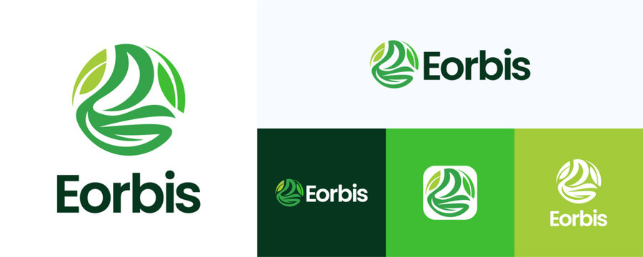 Creative modern letter E with circular green leaf shapes for nature eco friendly, Logo icon design vector illustration, Symbol initial alphabet sign with sprout leaves or for growth, brand identity