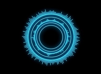 Glowing blue circular soundwave visualizer on black background