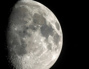 Illuminated celestial body's surface showcases craters, valleys, and shadows