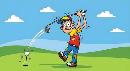 Fototapeta premium Funny golfer in playful expression cartoon style