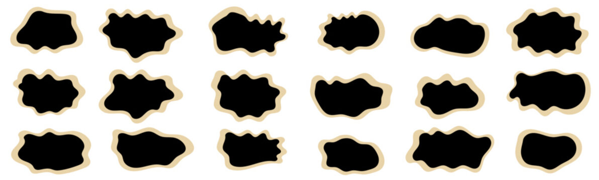 Organic adhesive paper irregular form blob elements hand drawn in vector. Circle round splash shape spots. Decorative print doodle collection. 