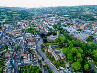Tiverton, Mid Devon. Aerial drone shot of castle and church. © Steven F Granville