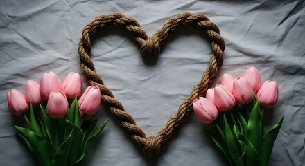 Heartfelt mother's day bouquet with pink tulips and rope heart design