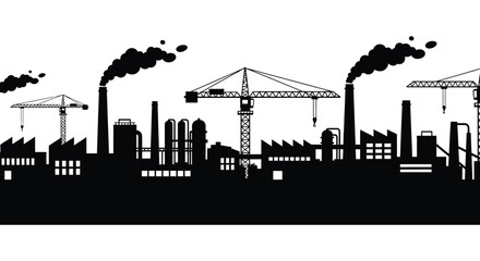 Obraz premium a stark industrial landscape with factory chimneys construction cranes and building outlines presented as a dramatic black silhouette high quality professional