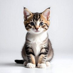 Obraz premium Adorable Calico Kitten Sitting on White Floor.