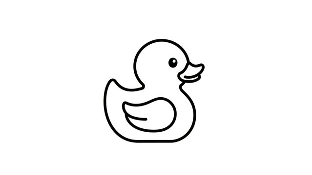 Simple Black Line Drawing of Rubber Duck.