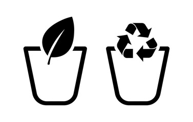 Organic and Inorganic Waste Sorting Black Icon Vector.