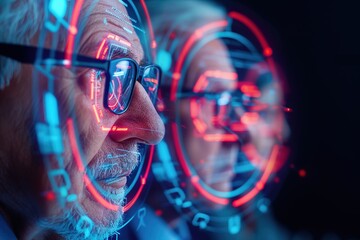 Advanced technology visualizing data on a person's face during an analysis session in a lab setting