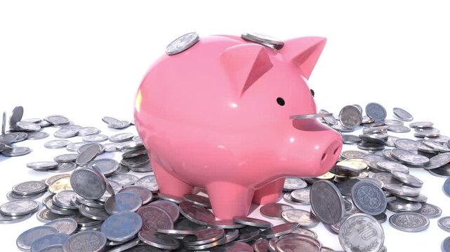Coins Falling on Piggy Bank, Financial Savings Concept