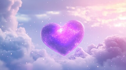Obraz premium Shimmering Purple Heart Among Dreamy Clouds at Sunset