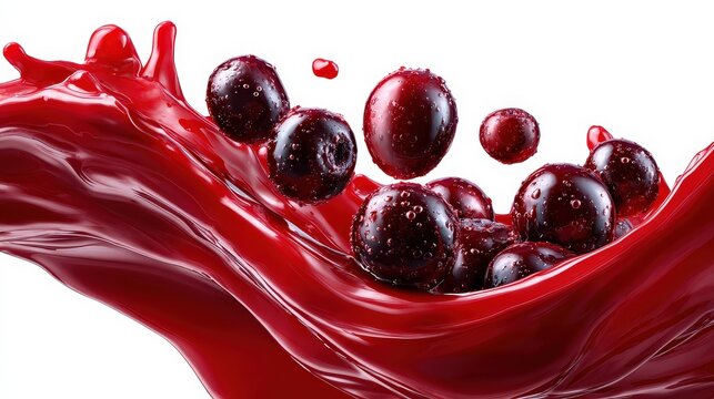 Fresh Red Berries Splashing in Delicious Thick Cherry Sauce