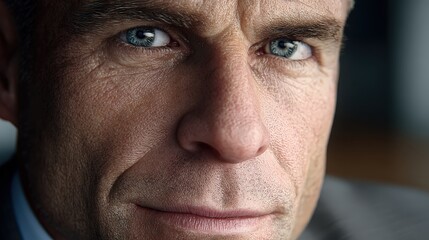 Fototapeta premium Intense Close-Up Portrait of Mature Man with Deep Blue Eyes