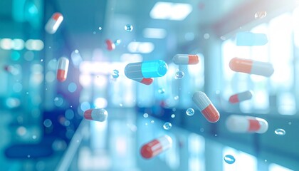 Abstract blurred background featuring blue digital bokeh and bright motion blur lights symbolizing modern technology, medical science, and laboratory research for business healthcare